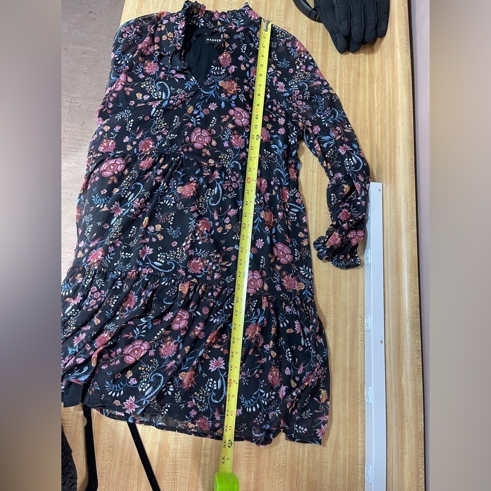 Harper 241 black and floral ruffled collar boho dress women’s size 6 - Picture 15 of 15